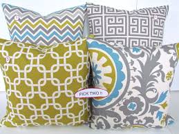 Throw Pillows Set Of 2 Pick 2 16x16 Decorative Throw Pillows Gray Citron Decorative Pillows Green Throw Pillows Throw Pillows Green Pillow Covers