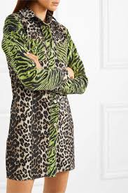 Ganni Paneled Animal Print Denim Mini Dress Leopard Print Denim Mini Dress Printed Denim Shirt Casual Style