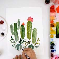Use a fine tip black paint pen to draw on your prickles. Easy Watercolor Cactus Tutorial Video Watercolor Art Diy Watercolor Paintings For Beginners Watercolor Paintings Easy