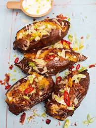 Mega Stuffed Sweet Potatoes Smoky Bacon Melty Cheese Spring Onion Bbq Recipes Superfood Recipes Jamie Oliver Recipes