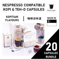 Prices $299 for contata, $168 for the milk frother, around $0.90 for a capsule and around $1.50 for a powder sachet flavours more than 14 types of coffee and tea (including espresso, brewed coffee. Bundle Of 2 Special Pod Labs Nespresso Compatible Kopitiam Flavours 20 Capsules Shopee Singapore