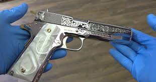 Taurus 1911 38 Super Black And Gold Pin On Fire Arm Engraving Design