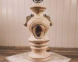 1950s vintage pink floral italian porcelain table lamps. Ceramic Urn Lamp Etsy