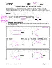 Distance vs time graphs worksheet and activity. Describing Motion Velocity Vs Time Graphs Answers Physics Honors Ms Petersen Name Date Period Describing Motion With Velocity Time Graphs Motion Can Course Hero