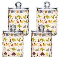 CHIFIGNO Cute Dinosaurs Cartoon Clear Plastic Jars 2 Pack Clear Apothecary  Plastic Jars Bathroom Canister Storage Organization for Cotton Ball, Cotton  ...