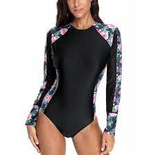 Charmo Charmo Long Sleeve Swimsuits For Women One Piece Swimsuits Back Zipper Raglan Rashguard Walmart Com Walmart Com