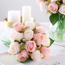 باقة ورد اصطناعية 12 قطعة زهور حرير مزخرفة باقات للعروس لتزيين
