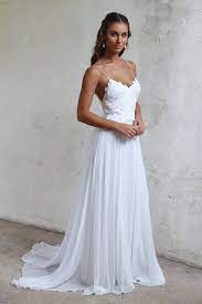 Simple A Line Spaghetti Straps Open Back Summer Wedding Dress Gaun Pengantin Renda Gaun Perkawinan Gaun Pengantin Pantai