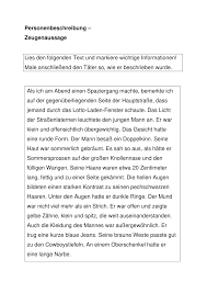 Personenbeschreibung Zeugenaussage Unterrichtsmaterial Im Fach Deutsch Personenbeschreibung Genaues Lesen Unterrichtsmaterial