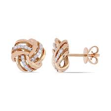 Stella Grace 14k Rose Gold 1 6 Carat T W Diamond Love Knot Stud Earrings Knot Stud Earrings Stud Earrings Diamond Earrings Studs