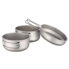 Keith Titanium 3 Piece Pot And Pan Camping Hiking Cookware Set Bowl Ti6053 Cookware Set Bowl Pots And Pans