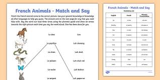 Free cut and paste summer fun cut and paste worksheets. French Animals Match And Say Worksheet Worksheet