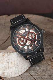 dray back metal case black leather corded inner rose design watch watch design black leather leather