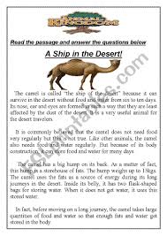 The ship of desert, as the camel is widely referred to, is really a life saviour in the rocky, arid, vast expanse of desert. Animal Kingdom A Ship In The Desert Esl Worksheet By Younglion