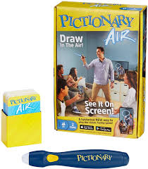 The game includes a game board, four playing pieces and category cards, a one minute sand timer and a die. Amazon Com Pictionary Air Drawing Game Family Game With Light Up Pen And Clue Cards Links To Smart Devices Makes A Great Gift For 8 Year Olds And Up Amazon Exclusive Toys Games