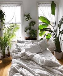 The bohemian bedroom can be an attractive alternative for those who like comfort and have a free spirit. Cozy White Bed And Lots Of Plants In 2020 Bedroom Design Bedroom Inspirations White Home Decor