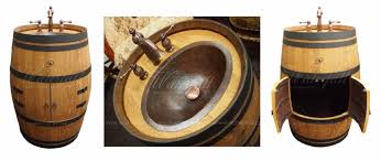 Retro Skrinka Do Koupelny Copper Sink Wine Barrel Waterfall Faucet