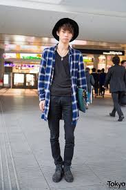 Shibuya Guy In Hat Wego Plaid Shirt Jacket Skinny Jeans Clutch Bag Harajuku Fashion Street Plaid Shirt Jacket Japanese Street Fashion