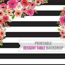 Black And White Backdrop With Flowers Black And White Stripe Dessert Table Backdrop Dessert Table Backdrop Floral Party Decorations Birthday Backdrop