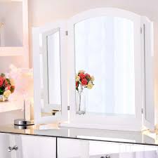 Where can you find materials for infinity mirrors? White Trifold Mirror With Detachable Wood Base 3 Way Mirror For Makeup Vanity Table 84cm X 62cm Large Diy Hollywood Style Mirror Tabletop Or Wall Mounted Buy Online In Bahamas At Bahamas Desertcart Com