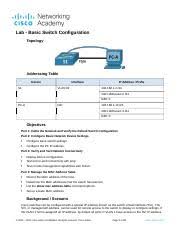 This is from our activity,and im kinda new to this. 1 1 7 Packet Tracer Basic Switch Configuration Physical Mode Docx Packet Tracer Basic Switch Configuration Physical Mode Topology Addressing Table Course Hero