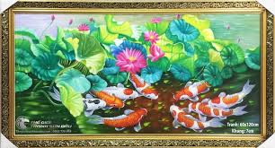 Tranh sơn thủy hữu tình. Tranh 9 Con Ca Chep Va Hoa Sung