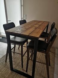 mange debout en bois et ossature metallique recouverte par une peinture noire dimensions du modele sur la photo in 2021 rustic dining table wood and metal home decor