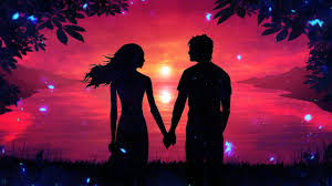 romantic couple sunset silhouette
