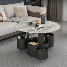 3.2 out of 5 stars with 11 ratings. Modern Round Coffee Table With Storage Stone Top Metal Pedestal In Black