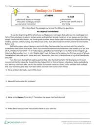 Finding The Theme Worksheet Education Com Reading Comprehension Resources Comprehension Worksheets Theme Of A Story