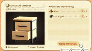 Ironwood Furniture Recipes In Animal Crossing New Horizons Animal Crossing Diy Dresser Ironwood
