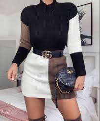 Black Brown And Cream Knit Jumper Dress Taila Fashion Knitted Jumper Dress Fashion Outfits