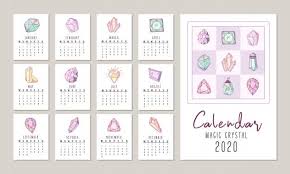 calendar for 2020 with crystals or gems jewelry diamonds and precious stones coloring calendar crystals illustration calendar