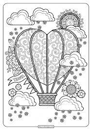 A perfect gift for kids and adults. Free Heart Shaped Hot Air Balloon Pdf Coloring Page Hot Air Balloon Coloring Pages Heart Coloring Pages Coloring Books