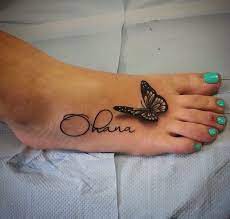Ohana Black And Grey Butterfly Foot Tattoo Butterfly Foot Tattoo Foot Tattoos For Women Foot Tattoo