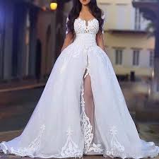 2018 Arabic White Elegant Off The Shoulder Wedding Dresses With Overskirt Long Sleeve Lace Bridal W Ball Gowns Wedding Wedding Gowns Lace Elegant Wedding Dress