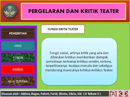 Seni tanpa kritik adalah kemandulan kreativitas. Presentasi Pagelaran Dan Kritik Teater