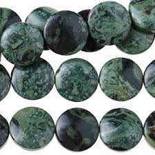 Jasper green and black stone. Kambaba Jasper 12mm Coin Dark Green Gemstone Beads