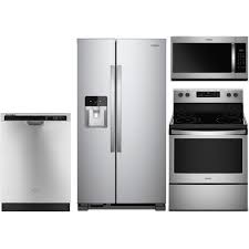 Whirlpool 4 Piece Electric Kitchen Appliance Package With 24 5 Cu Ft Side By Side Refrigerator Stainless Steel Kitchen Appliance Packages Kitchen Appliances Kitchen Electronics