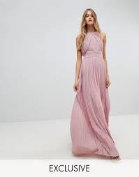 Tfnc wedding embellished maxi dress with embellished strappy back at asos. Tfnc Wedding Pleated Maxi Bridesmaid Dress Vintage Rose Pink