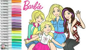 Barbie on a stool in the summer. Barbie And Sisters Coloring Book Page Barbie Skipper Stacie And Chelsea Sprinkled Donuts Youtube