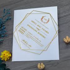 Wholesale Unique Hexagon Shape Clear Transparent Crystal Acrylic Birthday  Wedding Invitation Card with Envelope