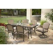 Hampton Bay Castle Rock 7 Piece Patio Dining Set With Toffee Cushions S7 Ash00100 1 The Home Depot Hampton Bay Patio Furniture Patio Dining Furniture Patio Furniture Replacement Cushions