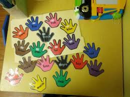 Divide children into two teams and provide a large piece of paper and give the students a category such as animals or colors and have one team serve the balloon over the this game can be played in pairs or as a full class. File Folder Game Color Of Our Hands English Spanish File Folder Games Folder Games Crafts