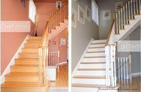 Ordinary Oak To Simply White My Staircase Reveal Pink Little Notebook Staircase Makeover White Staircase Staircase Remodel