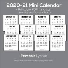 2020 2021 Mini Calendar Tab Size 3 X 3 1 2inch Printable Pdf Etsy In 2020 Mini Calendars Printables Calendar Printables