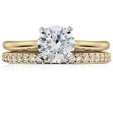 Traditional Gold Diamond Solitaire Engagement Ring And Eternity Wedding Band Simple 4 Pronged 1 5c Solitaire Engagement Ring Engagement Rings Eternity Ring