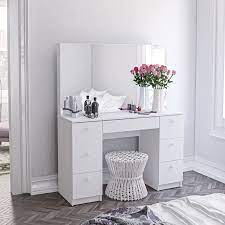 Look for dressing table with drawers. Boahaus Artemisia Modern Vanity Table With Mirror And 7 Drawers White Finish Walmart Com In 2021 Modern Vanity Table White Vanity Table White Vanity Desk