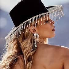 Edhomenn Cappello da cowboy texano da donna, con piume e tesa larga,  piatto, accessorio per feste in maschera (01 nero 1, taglia unica) :  Amazon.it: ...