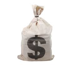 Money bag with money on background. Canvas Money Bag Prop Movie Money